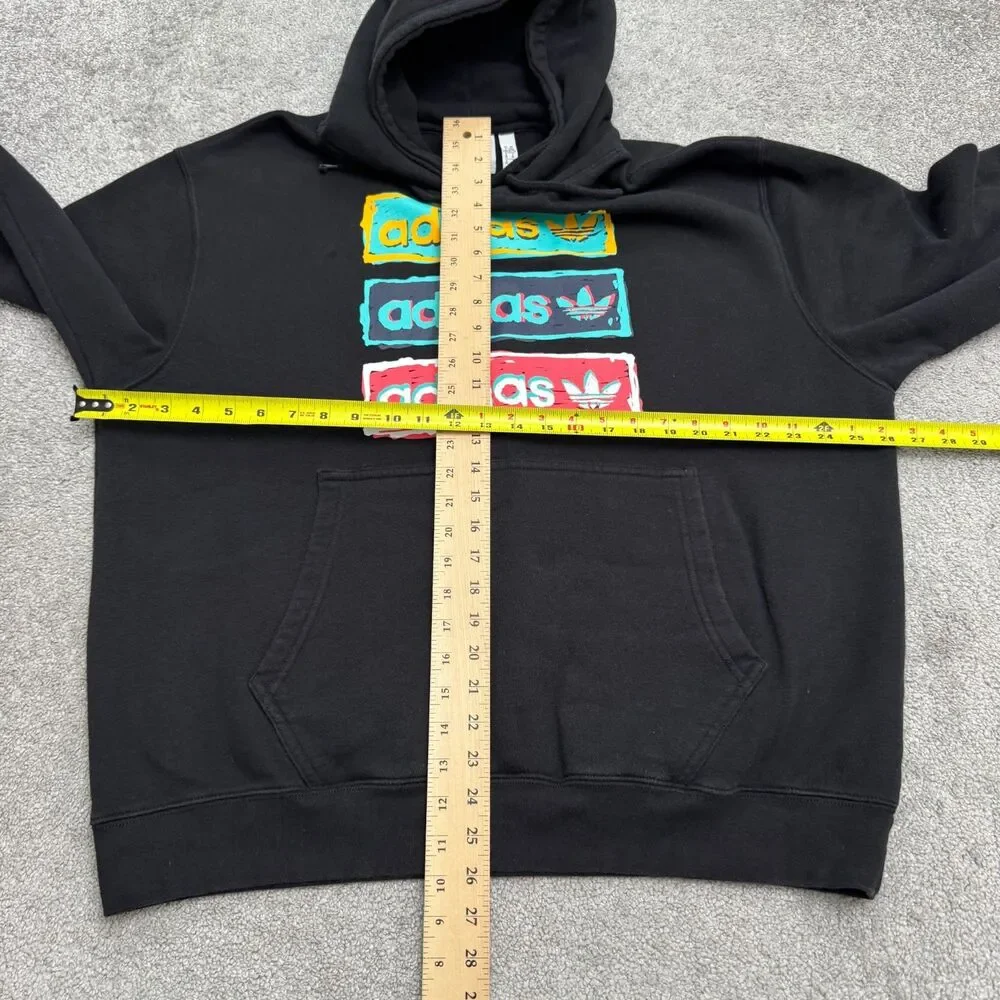 Adidas Originals Stacked Trefoil Graphic Pullover Hoodie Sweatshirt Men XL Black